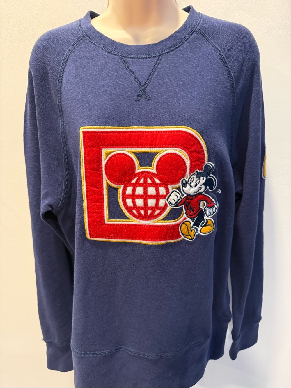 Disney World Navy Crewneck Sweater Red Yellow Mickey Patch Size S